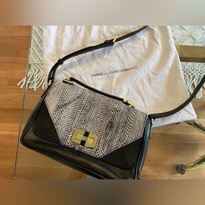 Diane vonFurstenberg handbag, black and snake skin leather